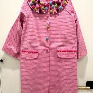 Lola et Mei Pink Polka Dot Cotton Kids Coat with Colorful Accents Size 10